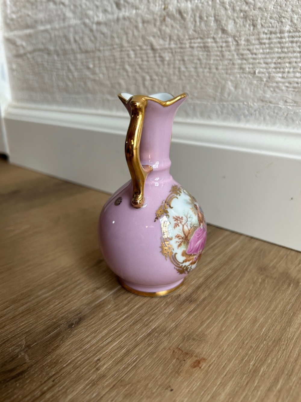 Limoges Pink Porcelain Double-Handled Vase with Gold Trim - Picture 7 of 13